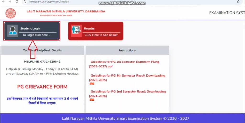 LNMU PG Semester 1 Exam Form Online 2025-27