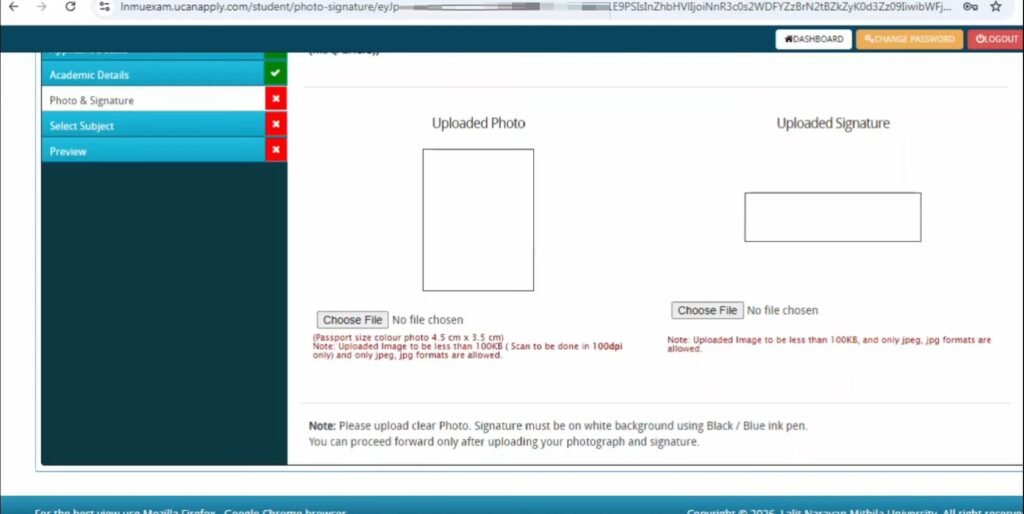 LNMU PG Semester 1 Exam Form Online 2025-27