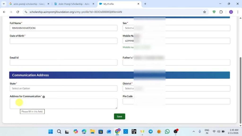 Azim premji scholarsahip Registration