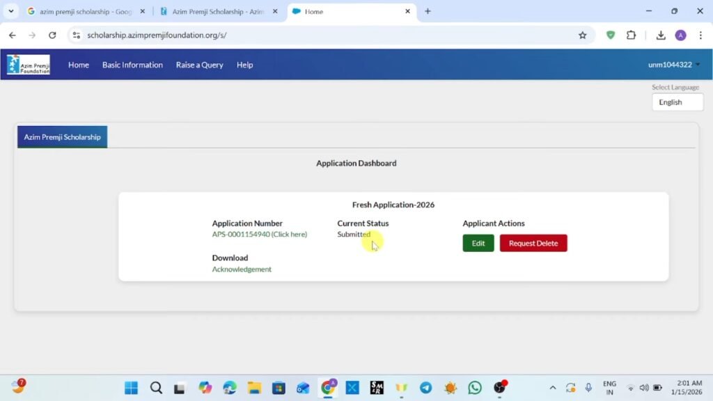 Azim premji scholarsahip Registration