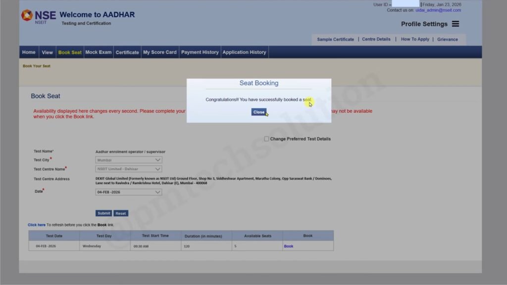 Aadhar Supervisor Exam Online Registration Process 2026 