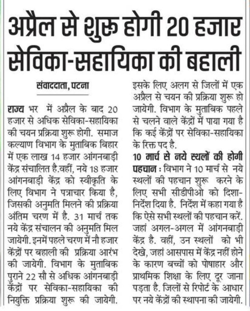 Bihar Anganwadi Bharti 2026