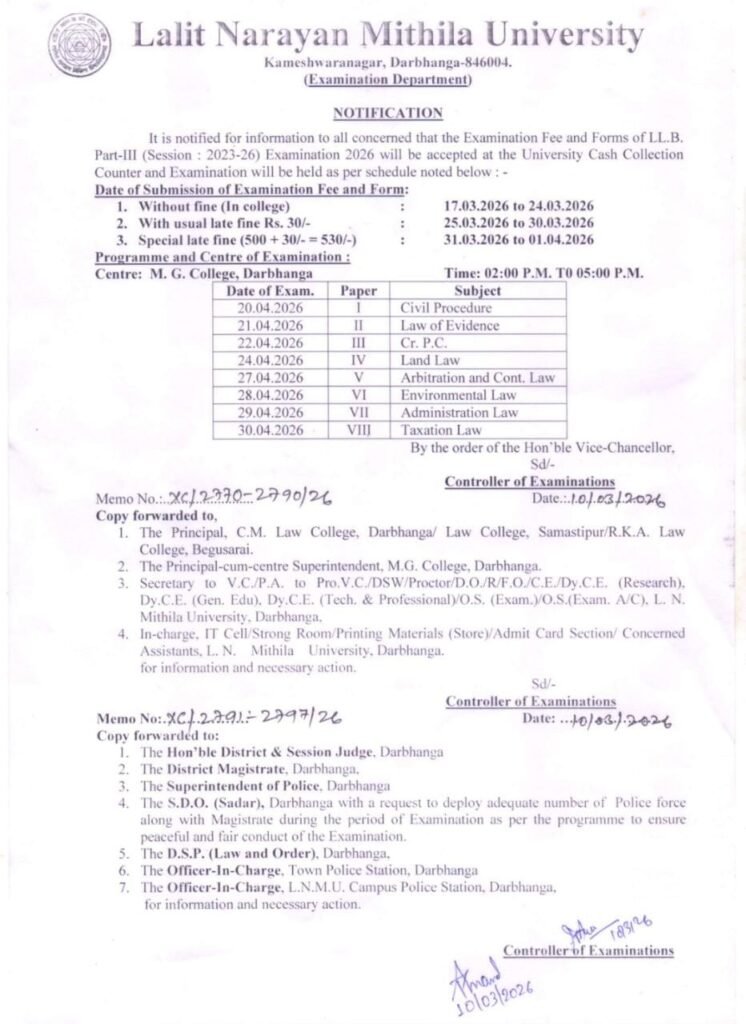LL.B Part 3 Exam Date 2026