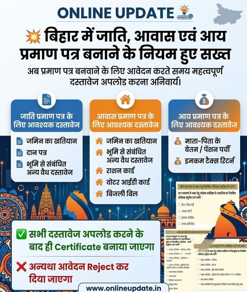 New rules for income caste certificate Bihar 2026